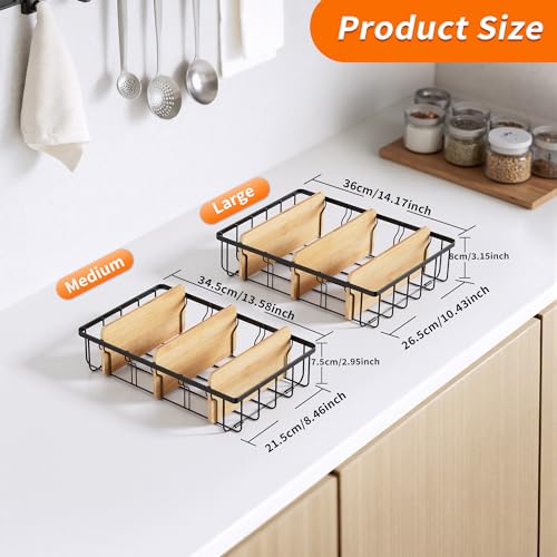 2-Pack Adjustable Lid Organizers - Large Kitchen Cabinet Organizer for Food Storage Container and Tumbler Cup Lids with 6 Bamboo Dividers -Organizers in Kitchen/Pantry/Laundry Room(Size:M+L) - size: 2-Pack Medium & Large