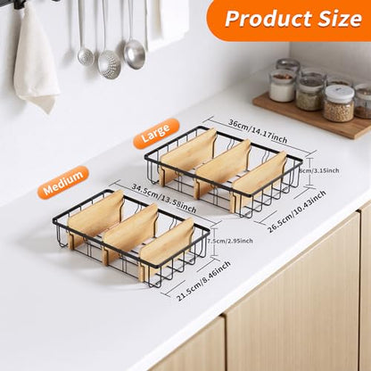 2-Pack Adjustable Lid Organizers - Large Kitchen Cabinet Organizer for Food Storage Container and Tumbler Cup Lids with 6 Bamboo Dividers -Organizers in Kitchen/Pantry/Laundry Room(Size:M+L) - size: 2-Pack Medium & Large