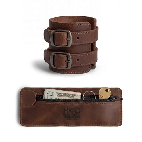 Hide & Drink, Stylish Wrist Wallet Cuff, Wristband with Secret Pouch, Cash Holder, Money Organizer, Full Grain Leather, Handmade, Bourbon Brown - color: Bourbon Brown, size: Regular