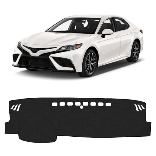 KUST Black Dash Cover for Toyota Camry 2018-2022 2023 2024 (L, LE, SE, XLE, XSE, XLE V6, XSE V6) (Without HUD) Polyester Dashboard Cover Non-Slip Interior Accessories for Camry No Glare - size: For Camry 18-24