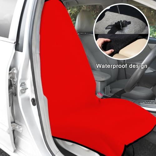 2PCS Car Towel Seat Cover, Waterproof Sweating Non-Slip Premium Soft Towel Carseat Protector, Universal Machine Washable Car Truck SUV Front Seat Cover for Gym Workout Beach Hiking (Red) - color: Red, 2pcs, Front
