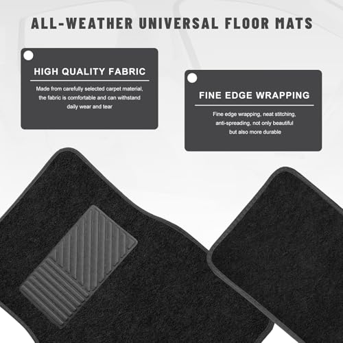 Sun Walker 4 PCS Car Floor Mats, Waterproof Anti-Slip Front & Rear Car Carpets with Driver Heel Pad, All Weather Floor Protective Pads Universal for SUVs Trucks Sedans Vans (Black) - color: Black