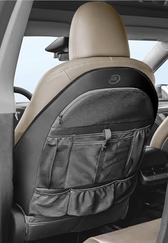 Back Seat organizer for Tesla Model 3 / Model Y (Premium Vegan Leather) Custom fit Car Seat Back Protector with Storage Pockets (Black) - size: 1 Pack