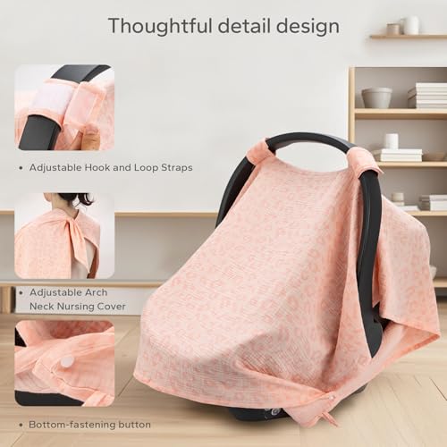 SERAPHY 2-in-1 Muslin Baby Car Seat Cover & Nursing Cover, Soft Lightweight Breastfeeding Cover for Boys and Girls,Breathable Canopy for Infant Carseat & Stroller for Summer—Love - color: love