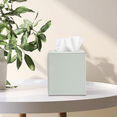 Sumnacon Tissue Box Cover Square Tissue Box Stylish PU Tissue Box Holder with Magnetic Bottom, Leather Cube Tissue Cover for Living Room Bathroom Bedroom Table Desk Home Office Car, Light Green - color: Green