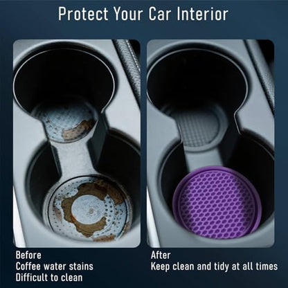 Car Cup Holder Coaster 4 Pack - Non Slip & Shockproof,Flexible PVC Rubber Insert for Car/Truck/SUV/Van (2.75"x0.2") Universal Fit Auto Cup Holders Accessories for Women and Man (Purple) - color: Purple