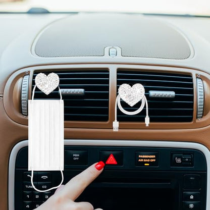 Tyqour 4Pcs Bling Heart Car Air Vent Clips Charms Air Conditioning Outlet Clip Crystal Rhinestone Universal Car Interior Decorative Accessories for Women Girls