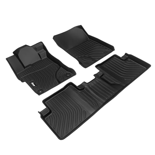 IKON MOTORSPORTS 3D TPE Floor Mats, Compatible with 2012-2015 Honda Civic Sedan 4-Door, All Weather Waterproof Anti-Slip Floor Liners, Front & 2nd Row Full Set Car Interior Accessories, Black