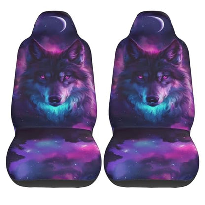 Purple Wolf Print Seat Covers Cool Animal on Galaxy Nebula Fabric Bucket Seat Cushion Universial Fit for SUV Truck Van Sedans Vans Dog & Car Seat Protector, Breathable - color: Wolf