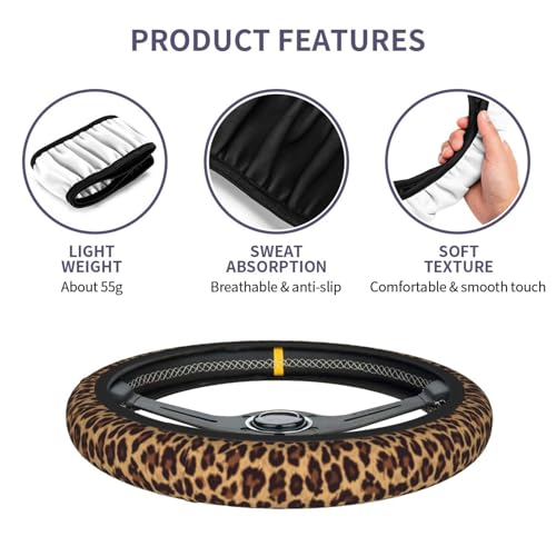Leopard Steering Wheel Covers Non Slip Neoprene Steering Wheel Protector Cover Universal 15 Inch for Men Women - color: Leopard