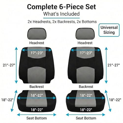 FH Group Car Seat Covers All-Purpose Built-in Seatbelt Front Set - Universal Fit for Cars, Trucks & SUVs (Gray/Black) FB351102 - color: Gray/Black - Low Back (Flat Cloth), size: Front Set