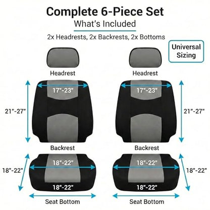 FH Group Car Seat Covers All-Purpose Built-in Seatbelt Front Set - Universal Fit for Cars, Trucks & SUVs (Gray/Black) FB351102 - color: Gray/Black - Low Back (Flat Cloth), size: Front Set