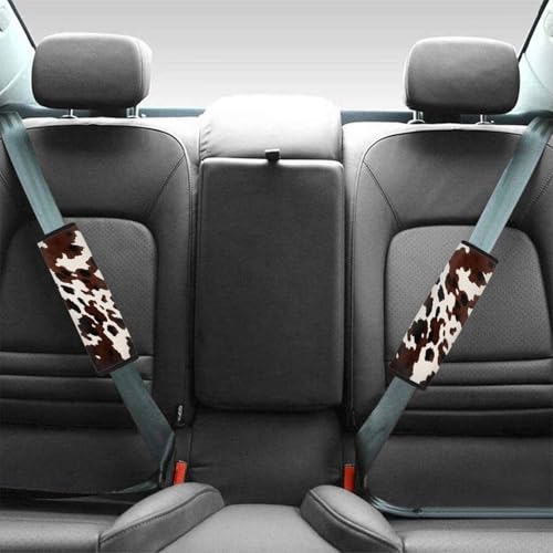 Dreaweet Seat Belt Cover Pad Brown Cow Print Car Accessories Seatbelt Covers for Women 2 Pack Car Seat Belt Cover Soft Comfortable Seat Belt Cushion Shoulder Strap Pad Universal Fit - color: Brown Cow Print