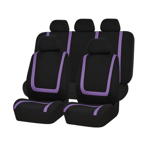 BELOMI Car Seat Covers Full Set, Breathable Premium Cloth Auto Seat Cover, Universal Front and Rear Seat Covers, Automotive Interior Accessories for Most Cars Trucks SUV (Black/Purple) - color: Black/Purple, size: 9PCS
