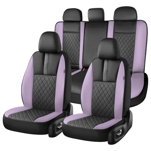Coverado Car Seat Covers Full Set, Automotive Leather Seat Covers for Car，Universal Fit Front Back Seat Cover, Non-Slip Waterproof Breathable Car Seat Protector - color: BlackPurple, size: FullSet
