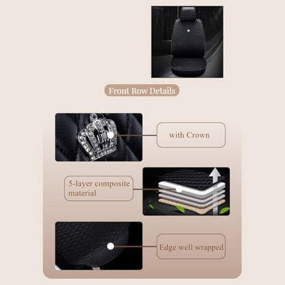 Red Rain Black Front and Rear Universal Car Seat Cover Leather Seat Cover with Crown Full Coverage 5 Seater (AA-Black) - color: AA-Black