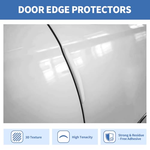 4PCS Car Door Edge Guards Universal 3D Carbon Fiber Texture Anti-Collision Scratch Protector Strips Flexible Silicone Trim with Nano Adhesive for Sedan SUV Truck White