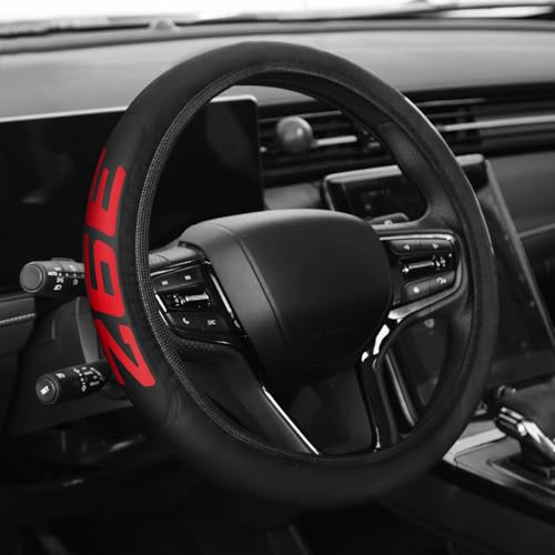 Premium Leather Steering Wheel Cover Compatible with Dodge Challenger Durango SRT 392, Universal Fit 14-15 Inch, Breathable, Comfortable Grip, Lightweight, Easy Install Accessory - color: Red 392