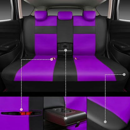 CAR PASS Leather Seat Covers Full Set Universal Water Resistant 3D Foam Back Support, Luxury Comfort Automotive 5 Seat Covers All Season Fit for SUV,Sedan,Van, Airbag Compatible Elegance(Purple Black) - color: Black and Purple
