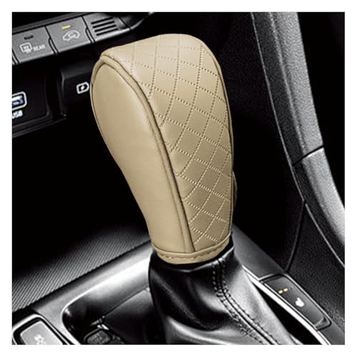 Car Leather Gear Shift Cover, Anti-Slip Breathable Gear Stick Shift Knob Cover, Waterproof Shifter Lever Protector, Universal Car Interior Decorative Accessory for Cars Trucks SUVs (Beige) - color: Beige