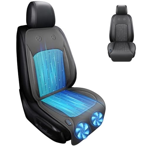 Cooling Car Seat Cover with 2 Powerful Turbo Fans，12V-24V Ventilated Cooling Car Seat Cushion，3-Speed Adjustable Breathable Cooling Seat Cover for Car SUV Truck Universal Fit (Grey) - color: GREY