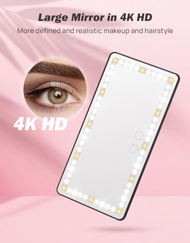 JOYTUTUS Car Sun Visor Vanity Mirror with Lights, 3 Light Modes & 60 LEDs, Rechargeable Dimmable Touch Control Travel Makeup Mirror for Truck SUV