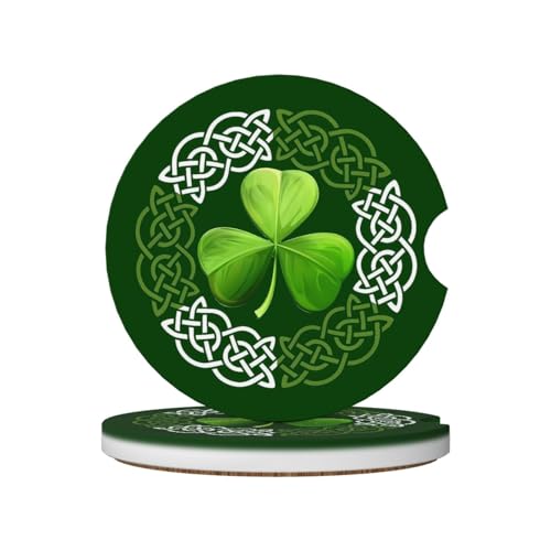 Irish Shamrock Celtic Circle Car Coasters for Cup Holders 2 Pack Universal Anti Slip Car Cup Holder Coasters 2.56 Inch Absorbent Ceramic Drink Mat Auto Interior Accessories for Women Men - color: Pink