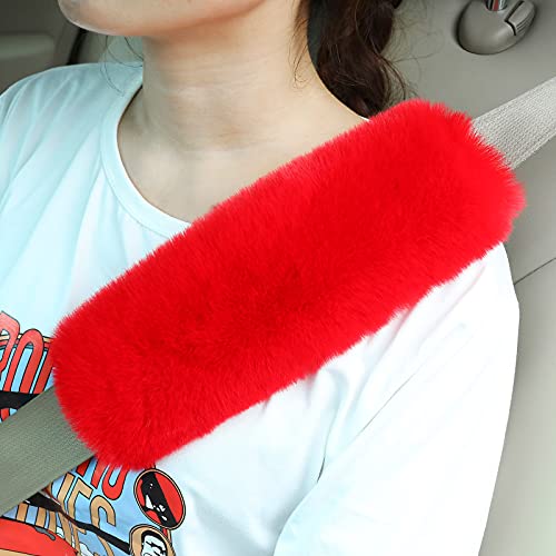 Boao 4 Pack Faux Sheepskin Car Seat Belt Pads Seatbelt Protector Soft Seat Belt Shoulder Strap Cover Comfort Harness Pad(Red, 9.9 Inch) - color: Red, size: 9.9 Inch