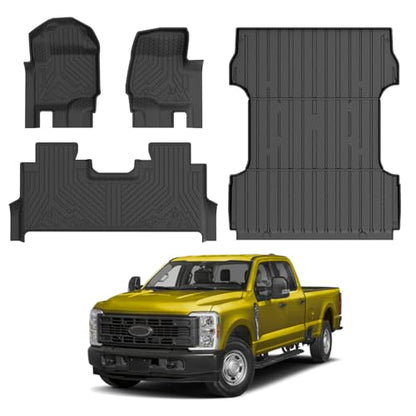 KUST Floor Mats Set for 2017-2026 Ford F250/F350/F450 Super Duty Crew Cab (Only for Rear Seat with Under-Seat Storage), 6.8FT Truck Bed Mat All Weather F250 Accessories TPE Rubber Raised Edge - style: For │ F-250 2017-2026 │ Full Set