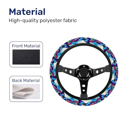 GENANY Blue Butterfly Steering Wheel Cover, Non Slip Polyester Car Wheel Protector for Car SUV Truck, Universal 15 Inch - color: Blue Butterfly
