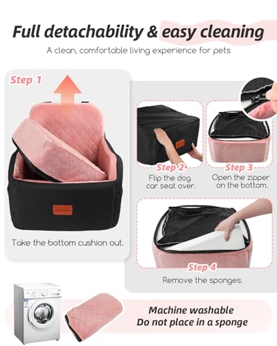 Lealchum Dog Booster Car Seat for Small/Medium Dogs,Puppy Portable Car Bed with Elevated Cushion,Fully Detachable and Washable,2 Storage Pockets,Easy to Install (Black/Pink, Medium) - color: Black/Pink