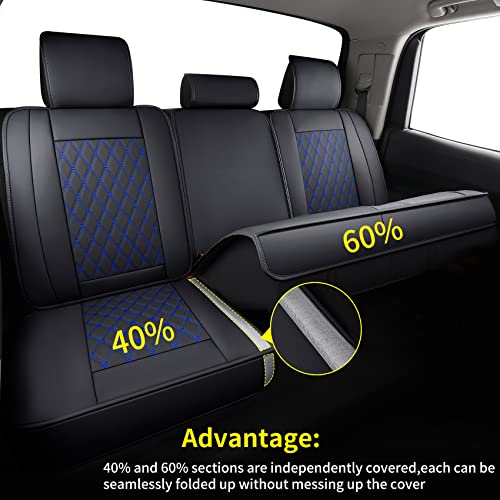 LUCKYMAN CLUB 2007-2021 Tundra Pickup Trucks Car Seat Covers X05-T3 Full Set, Fit SR5 SR Platinum TRD PRO Trims Crew/Crewmax/Extended/Double Cab with Water Proof Faux Leather (Black&Blue Full Set) - color: Black&Blue, size: 2007-2021 Full Set