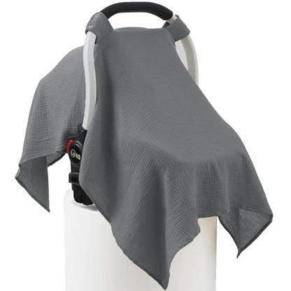 100% Muslin Cotton Car Seat Cover Baby, Carseat Canopy Cover, Universal Fit Stroller Covers for Boys and Girls (Grey) - color: grey