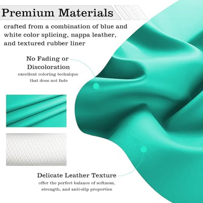 Car Leather Steering Wheel Cover - Panapi Material, Universal 14.5-15 Inch Leather Anti-Slip Breathable Auto Steering Wheel Covers for Men Women (Nappa Leather - Blue & White) - color: Nappa Leather - Blue & White