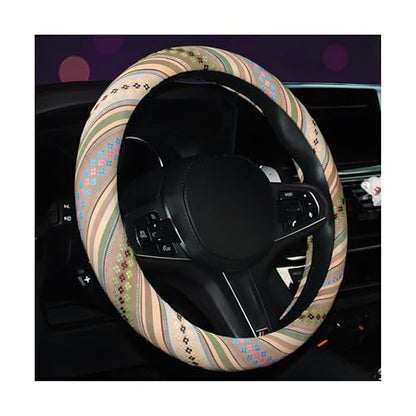 Boho Steering Wheel Cover, 15 Inch Coarse Flax Cloth Ethnic Style Anti-Slip Car Wheel Wrap, Universal Breathable Bohemian Steering Wheel Protector for Cars Vans Trucks (G) - color: G