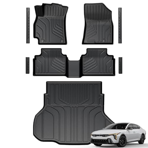 Floor Mats for Kia K4 2025-2026, All Weather Floor Mats Trunk Cargo Liner and Door Sill Guards Accessories, Full Coverage Set - size: For Kia K4 | 2025-2026