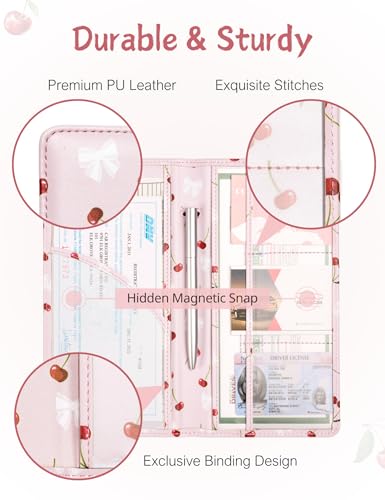 Mymazn Car Registration and Insurance Holder, PU Leather Glove Box Car Organizer with Magnetic Closure for Driver's License & Essential Documents (Pink Cherry) - color: Pink Cherry