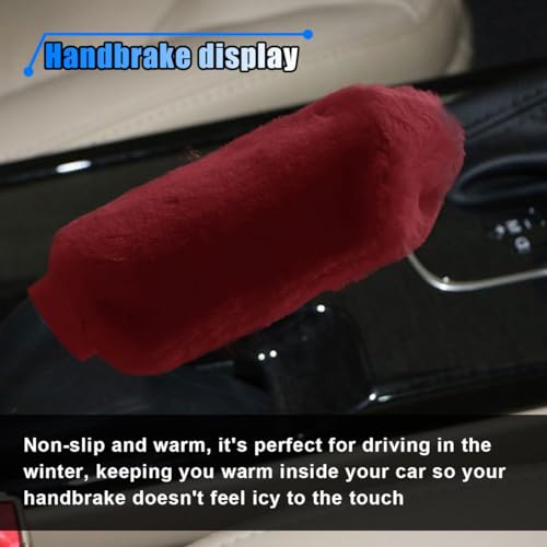 2PCS Plush Car Gear Shift Knob Cover & Handbrake Cover, Soft Fluffy Shift Knob Brake Handle Protector, Universal Car Interior Accessories (Burgundy) - color: Burgundy