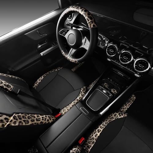 CAR PASS Leopard Print Faux Leather Car Seat Covers & Leopard Car Mats&Leopard Steering Wheel Cover Seat Belt Universal Car Accessories for SUV,Van,Saden,Truck Automobile Interior Sets(Gold Black) - color: Leopard Gold combo