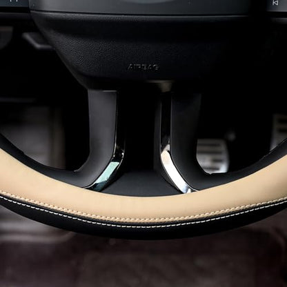 Valleycomfy Microfiber Leather Steering Wheel Cover Large-Size for F150 F250 F350 Ram 4Runner Tacoma Tundra Range Rover Model S X with 15 1/2 inches-16 inches Outer Diameter Beige - color: Beige, size: Large Size[15.5"-16"]