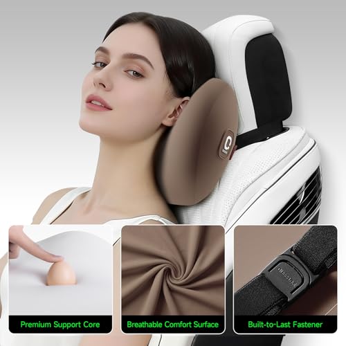 BEBAS Memory Foam Car Headrest Pillow - Breathable Neck Support Pillow for Driving, Universal Fit Cars/SUVs/Tesla/Toyota & Office Chair, Removable Cover (Brown, 4-Season) - color: Brown
