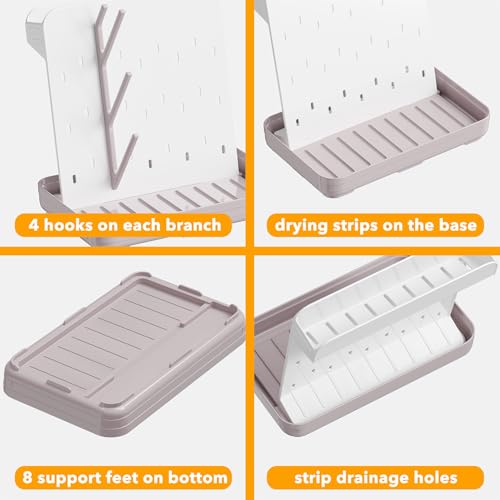 SpaceAid Baby Bottle Drying Rack with 20 Hooks, Space Saving Kitchen Bottles Rack Dryer, Vertical Baby Bottle Holder Organizer for Countertop Storage Accessories (White and Taupe)