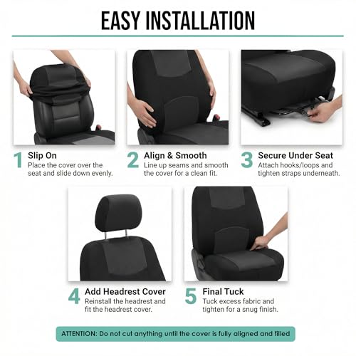 FH Group Car Seat Covers Front Set in Cloth - Car Seat Covers for Low Back Car Seats with Removable Headrest,Universal Fit,Automotive SeatCovers,Washable Car SeatCover for SUV,Sedan,Van Black - color: Black, style: Seat Cover Front Set