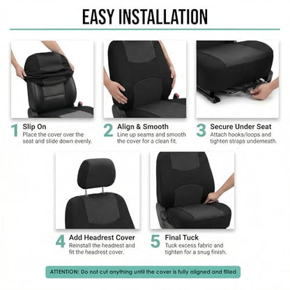 FH Group Car Seat Covers Front Set in Cloth - Car Seat Covers for Low Back Car Seats with Removable Headrest,Universal Fit,Automotive SeatCovers,Washable Car SeatCover for SUV,Sedan,Van Black - color: Black, style: Seat Cover Front Set