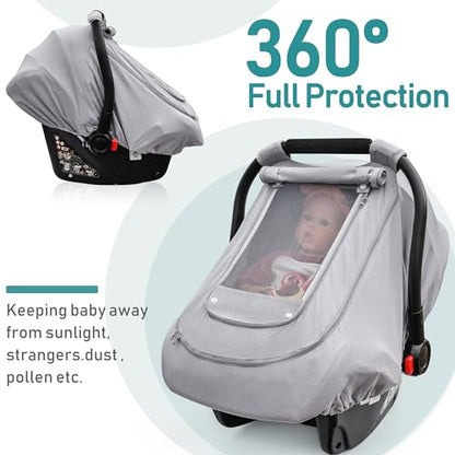Baby Car Seat Cover for Summer/Spring,100% Organic Cotton Carseat Cover for Babies,Infant Car Seat Cover Canopy for Boys& Girls, Lightweight & Breathable (Gray)