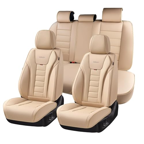 Coverado Car Seat Covers Full Set, Seat Covers for Cars, Front Seat Covers and Back Seat Cover Waterproof Leather Automotive Seat Cover, Universal Car Interior Protectors Cushion for Most Cars - color: Beige, size: FullSet