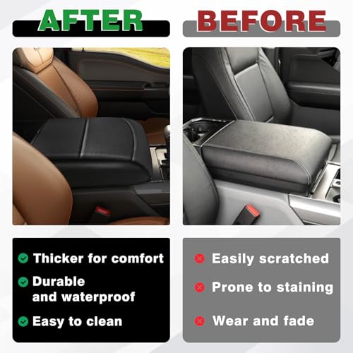 Center Console Armrest Cover Fit for Ford F150 2021-2025 2026 Accessories, Comfort Armrest Pad Console Lid Cushion Vegan Leather 1-Inch Extra Thick(Bucket Seat ONLY) - size: 2) 21-25 |F150| Bucket Seat, +Thick