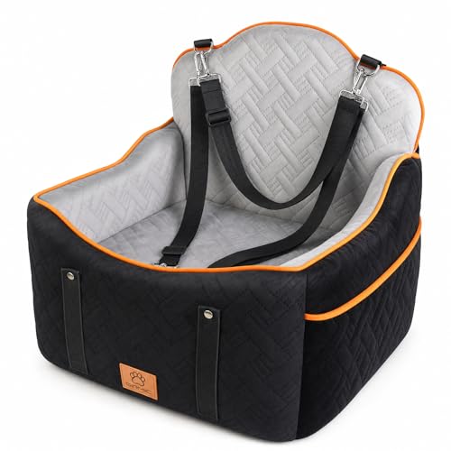 Dog Car Seats for Small Medium Dogs up to 35 lbs – Dog Booster Car Seat with 5.3-Inch Memory Foam, Dual Safety Leashes, Detachable Washable Cover & Storage Pockets, Soft Travel Dogs Bed (Black)