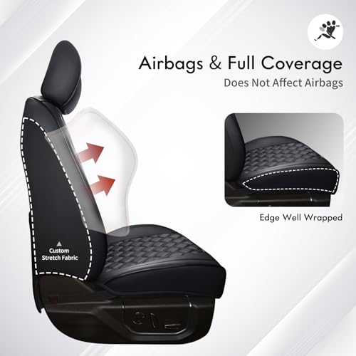 Huidasource for Chevy Silverado 1500 Seat Covers, Silverado Seat Covers Leather, GMC Sierra Pickup 1500 2007-2013&2019-2025, 2500HD 3500HD 2020-2025 Crew Double Extended Cab(Full Set/Black) - color: Black, size: Full Set 2007-2013&2019-2025 (Flat Bench)