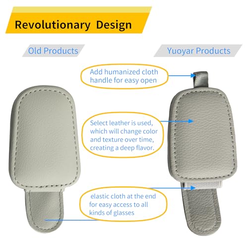 Yuoyar Sunglass Holder for Car, Magnetic Leather Sunglasses Holder and Ticket Card Clip, Car Visor Accessories, 2 Packs (Silver Grey) - color: Silver Grey